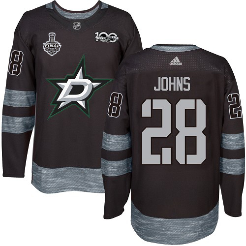 Men Adidas Dallas Stars 28 Stephen Johns Black 1917-2017 100th Anniversary 2020 Stanley Cup Final Stitched NHL Jersey